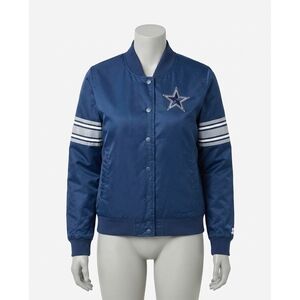 NEW STARTER womens dallas cowboys snap front striped sleeve jacket in navy